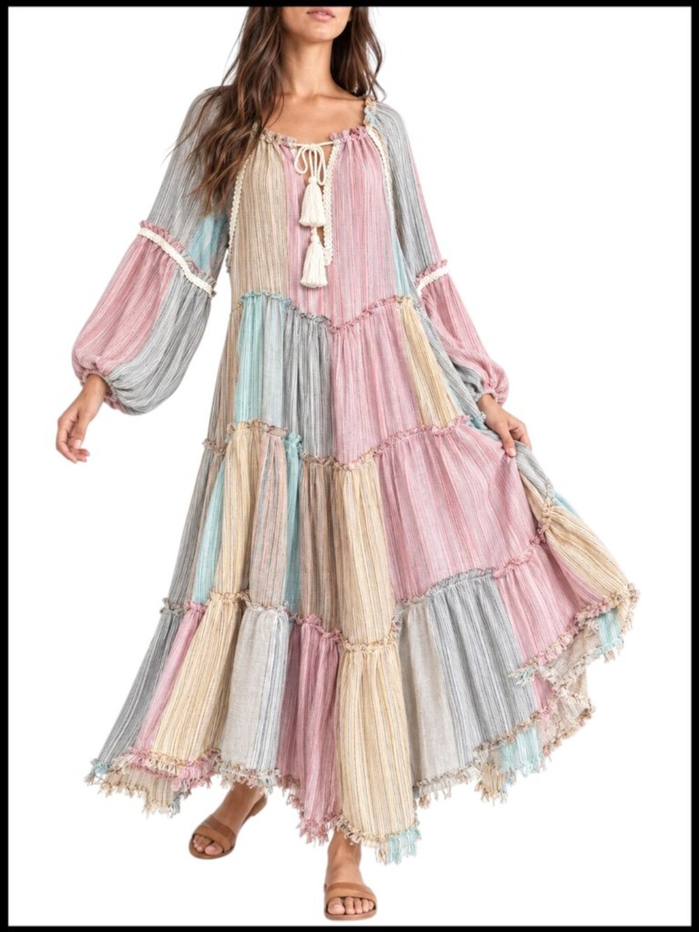 Free People In The Moment Pastel Stripe Tiered Maxi Dress M